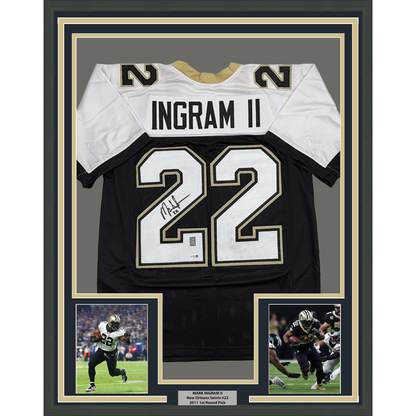 Framed Autographed/Signed Mark Ingram II 35x39 New Orleans Black Alternate Football Jersey JSA COA