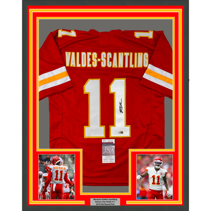Framed Autographed/Signed Marquez Valdes-Scantling 35x39 Kansas City Red Football Jersey JSA COA