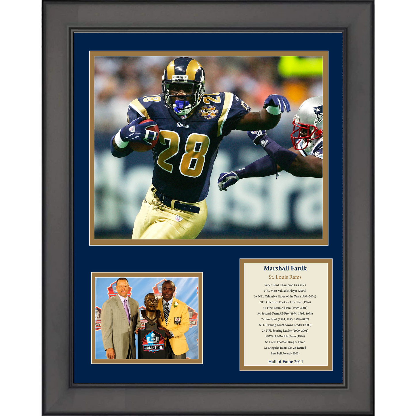 Framed Marshall Faulk Hall of Fame St. Louis Rams 11"x14" Football Three Photo Collage