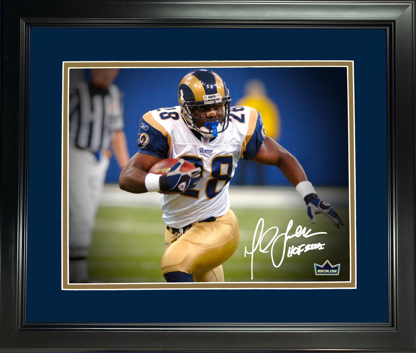 Framed Marshall Faulk Facsimile Laser Engraved Signature Auto St. Louis Rams 11"x14" Football Photo HOFSM Holo