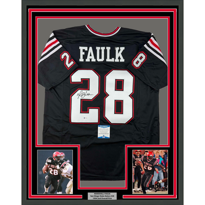 Framed Autographed/Signed Marshall Faulk 35x39 San Diego State Black College Football Jersey Beckett BAS COA