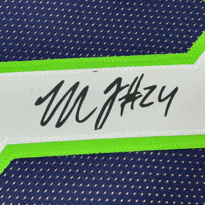 Framed Facsimile Autographed Marshawn Lynch 35x39 Seattle Blue Reprint Laser Auto Football Jersey