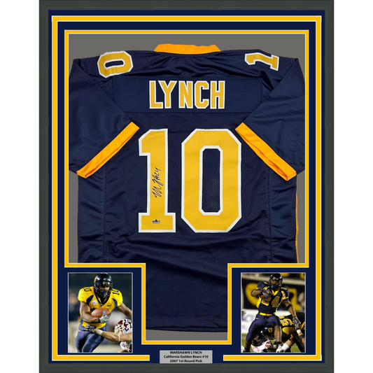 Framed Facsimile Autographed Marshawn Lynch 35x39 Cal California Blue Reprint Laser Auto College Football Jersey