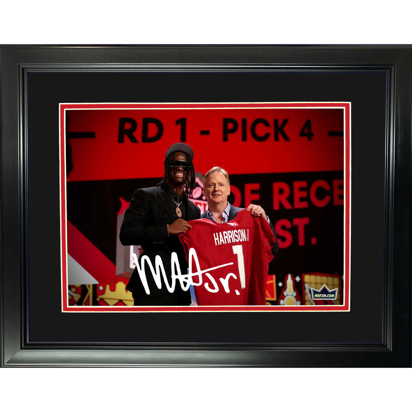 Framed Marvin Harrison Jr Draft Arizona Cardinals Facsimile Laser Engraved Signature Auto 11"x14" Football Photo HOFSM Holo