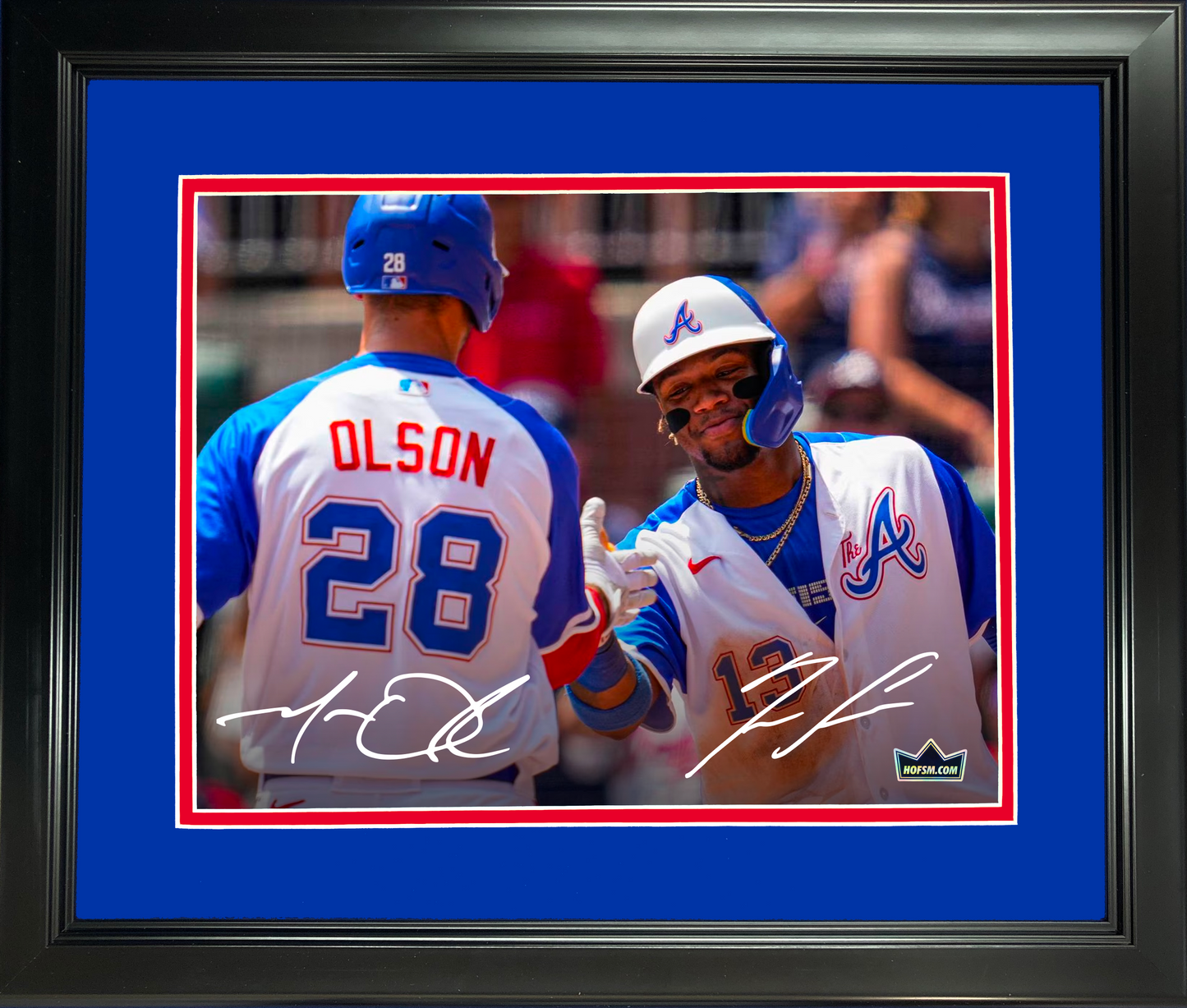 Framed Matt Olson & Ronald Acuna Jr. Atlanta Braves Dual Facsimile Laser Engraved Signature Auto 11"x14" Baseball Photo HOFSM Holo