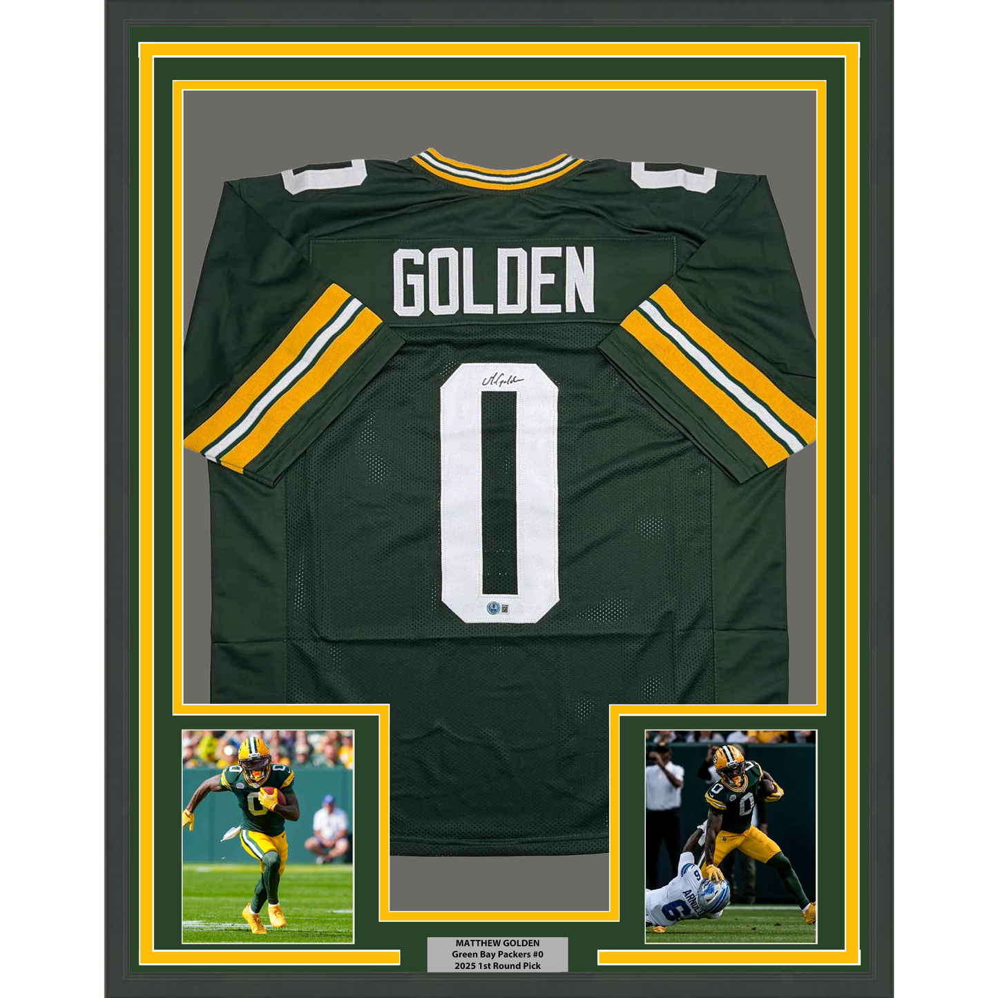 Framed Autographed/Signed Matthew Golden 35x39 Green Bay Green Football Jersey Beckett BAS COA