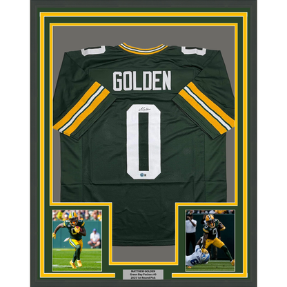Framed Autographed/Signed Matthew Golden 35x39 Green Bay Green Football Jersey Beckett BAS COA