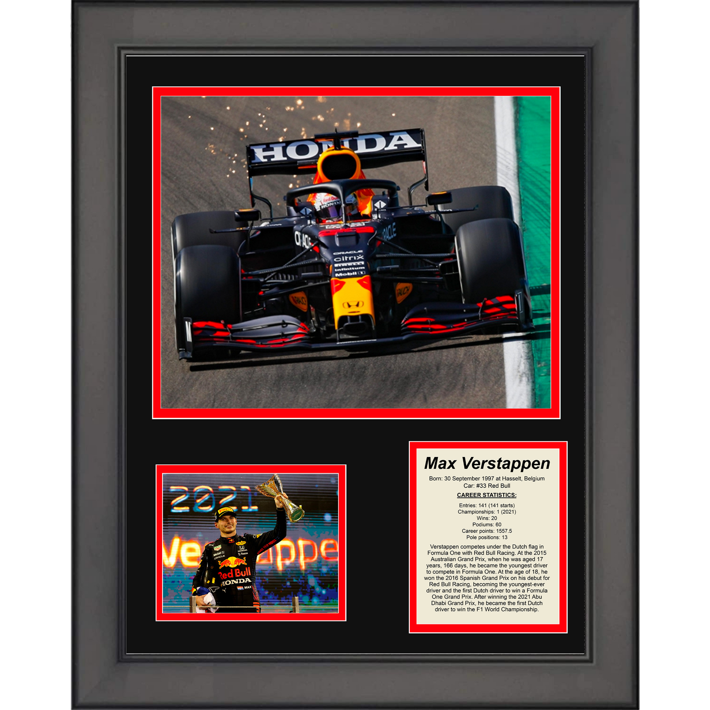 Framed Max Verstappen F1 Formula One Red Bull Driver 11"x14" Racing Three Photo Collage
