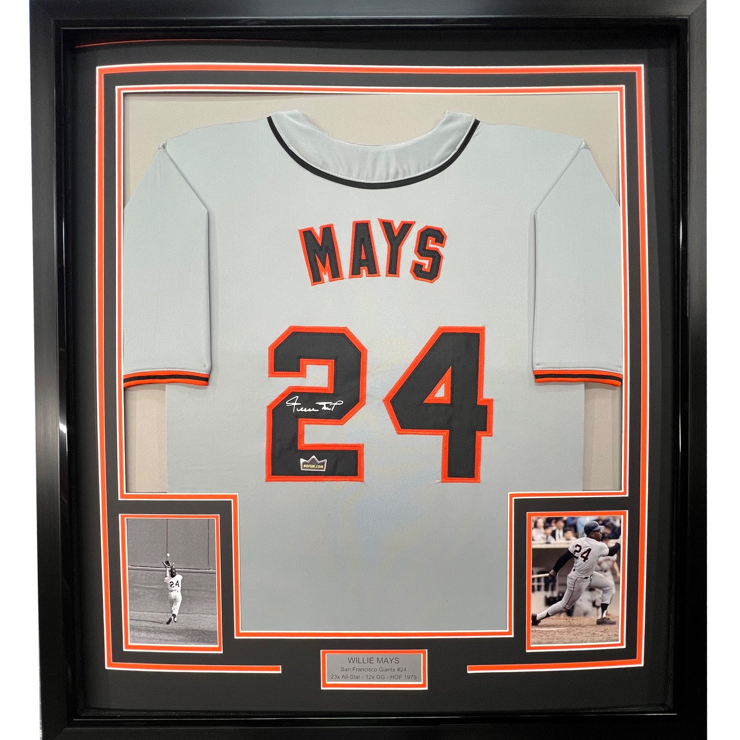Framed Facsimile Autographed Willie Mays 35x39 San Francisco Grey Reprint Laser Auto Baseball Jersey