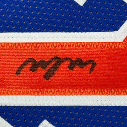 Framed Autographed/Signed Miles Deuce McBride 35x39 New York Blue Basketball Jersey JSA COA