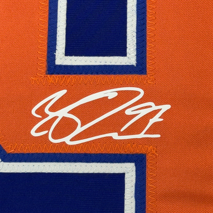 Framed Facsimile Autographed Connor McDavid 35x39 Edmonton Blue Reprint Laser Auto Hockey Jersey