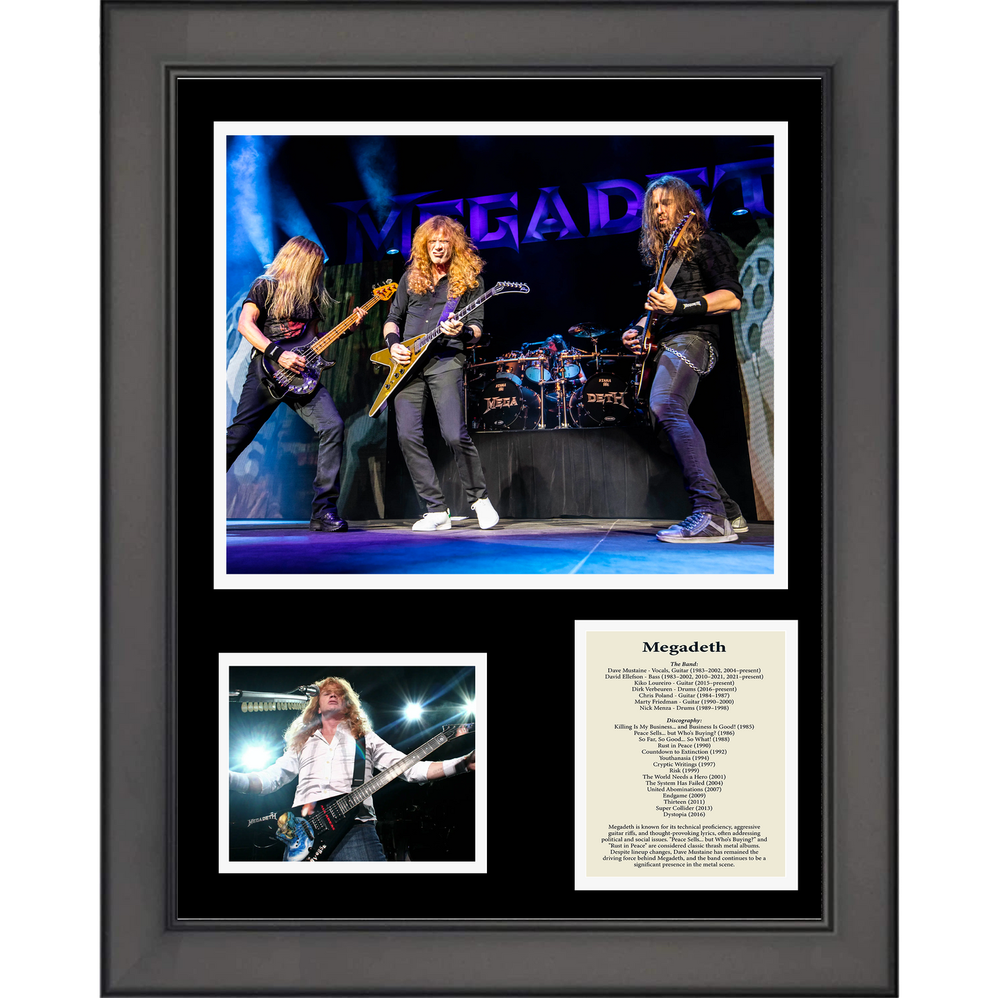 Framed Megadeth Band Discography 11"x14" Music Three Photo Collage