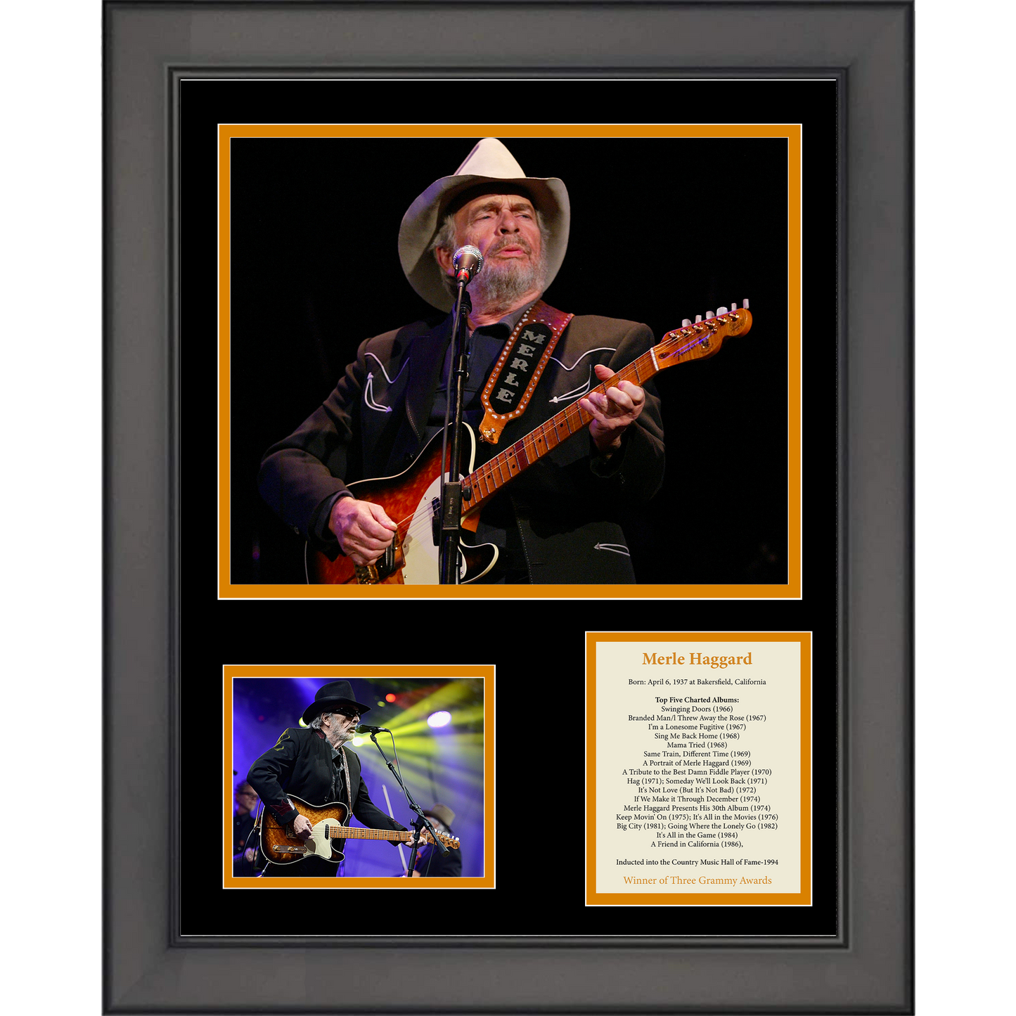 Framed Merle Haggard 11"x14" Music Three Photo Collage