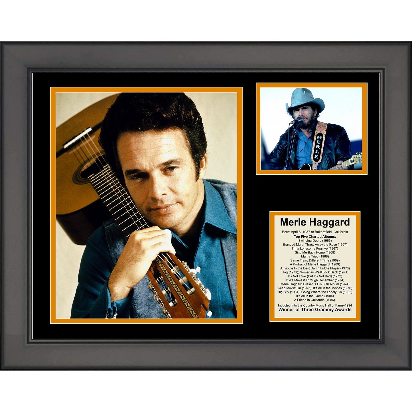 Framed Merle Haggard 11"x14" Music Three Photo Collage #2