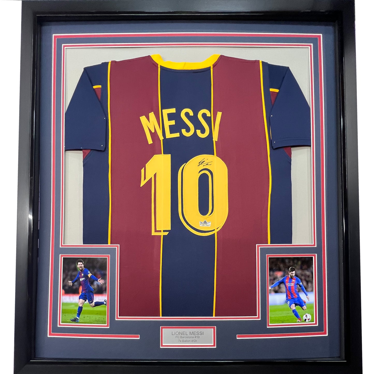 Framed Facsimile Autographed Lionel Messi Leo 35x39 FC Barcelona Blue/Red Reprint Laser Auto Soccer Jersey