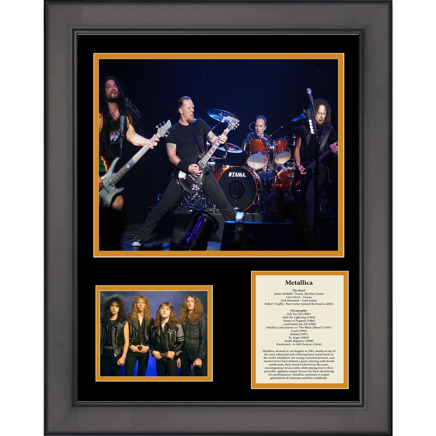 Framed Metallica Band Members & Discography 11"x14" Music Three Photo Collage