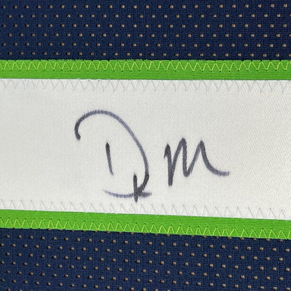 Framed Autographed/Signed DK D.K. Metcalf 35x39 Seattle Blue Football Jersey JSA COA #2