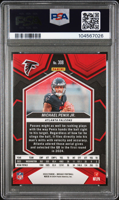 Graded 2024 Panini Mosaic Michael Penix Jr #308 Rookie RC Football Card PSA 8 Near Mint