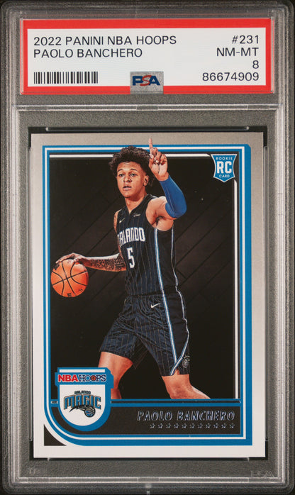 Graded 2022 Panini NBA Hoops Paolo Banchero #231 Rookie RC Basketball Card PSA 8 Near Mint