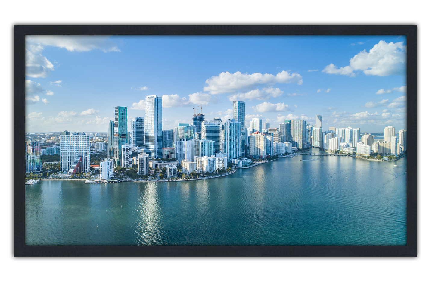 Professionally Framed Miami Florida Skyline High-Resolution Panoramic Photo 12x22 Wall Art