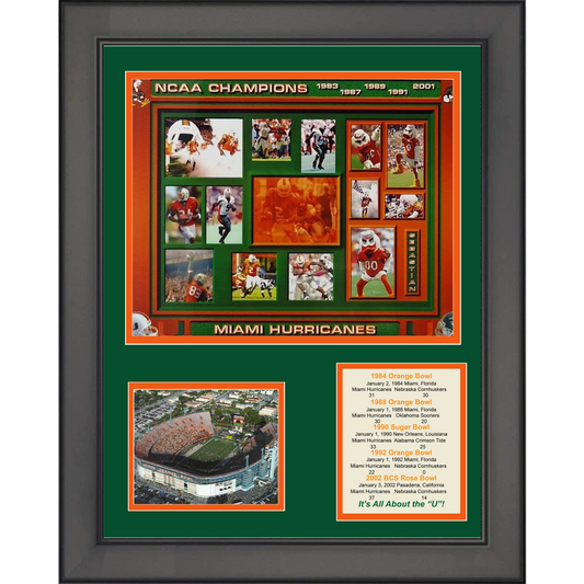 Framed Miami Hurricanes College Football Program History, Championships & Awards 11"x14" Three Photo Collage