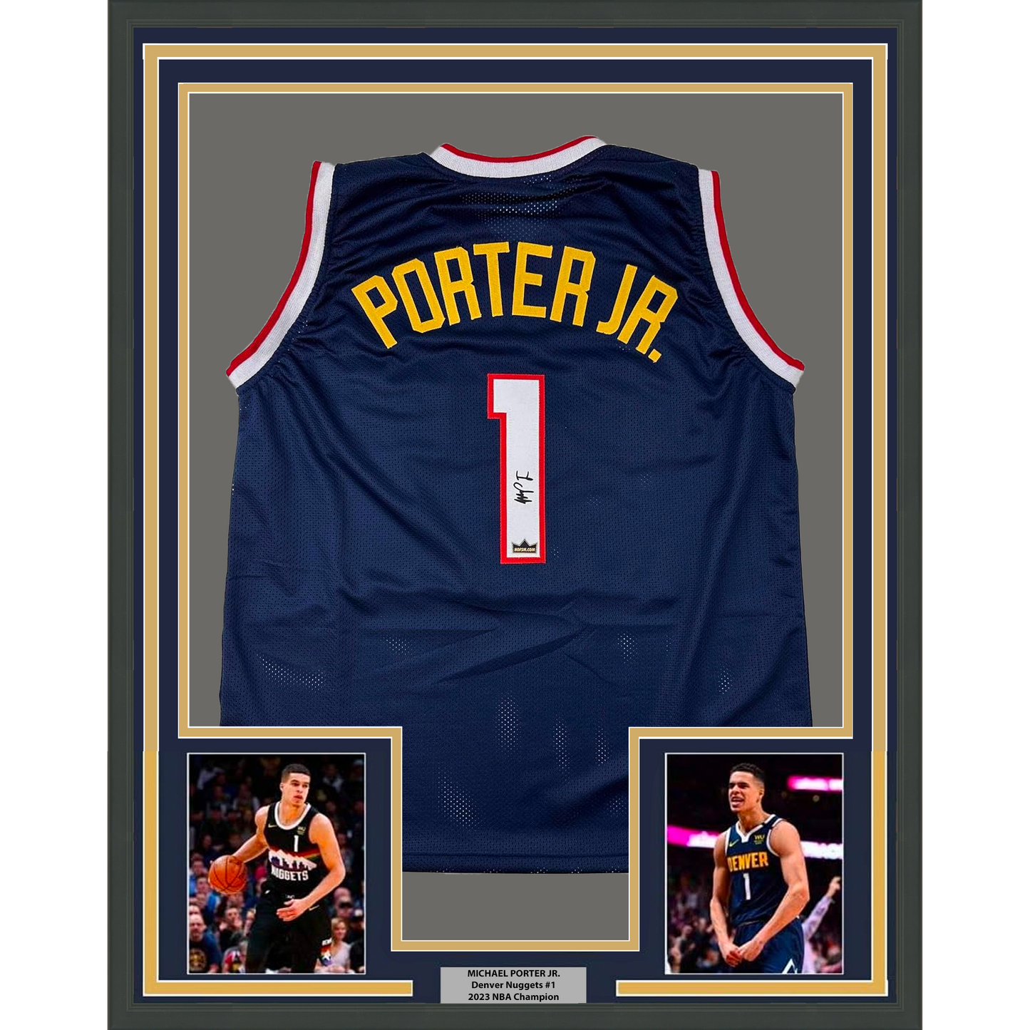 Framed Facsimile Autographed Michael Porter Jr. 35x39 Denver Blue Reprint Laser Auto Basketball Jersey