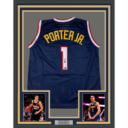 Framed Facsimile Autographed Michael Porter Jr. 35x39 Denver Blue Reprint Laser Auto Basketball Jersey