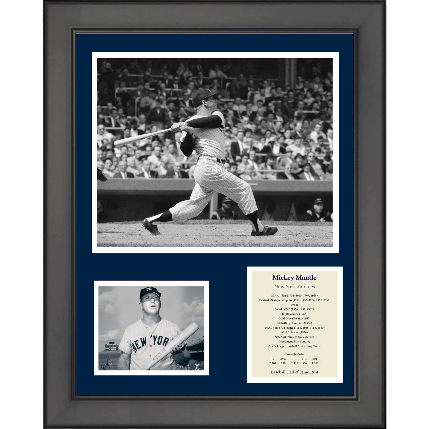 Framed Mickey Mantle Hall of Fame Baseball 11"x14" Three Photo Collage