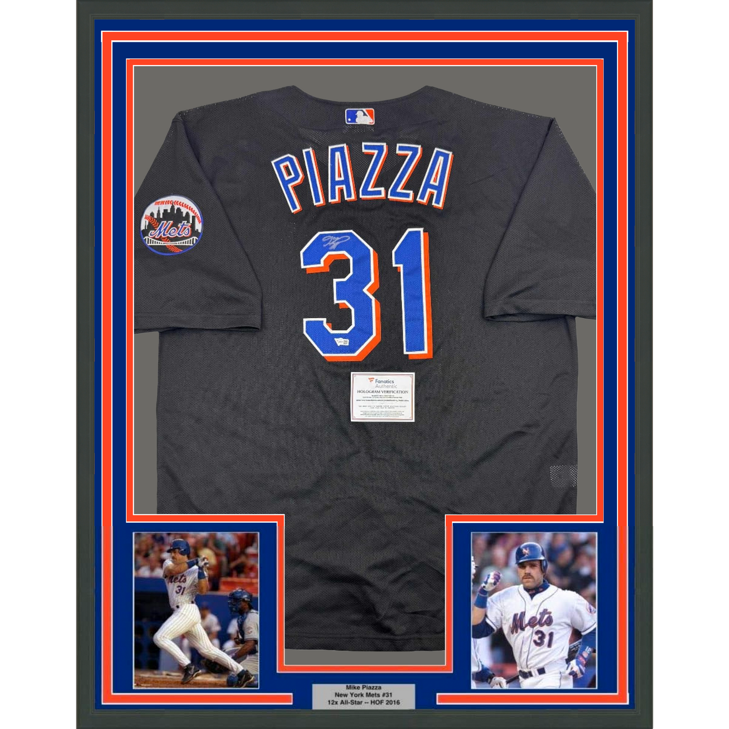 Framed Autographed/Signed Mike Piazza 35x39 New York Mets Black Mitchell & Ness Authentic Baseball Jersey Fanatics COA