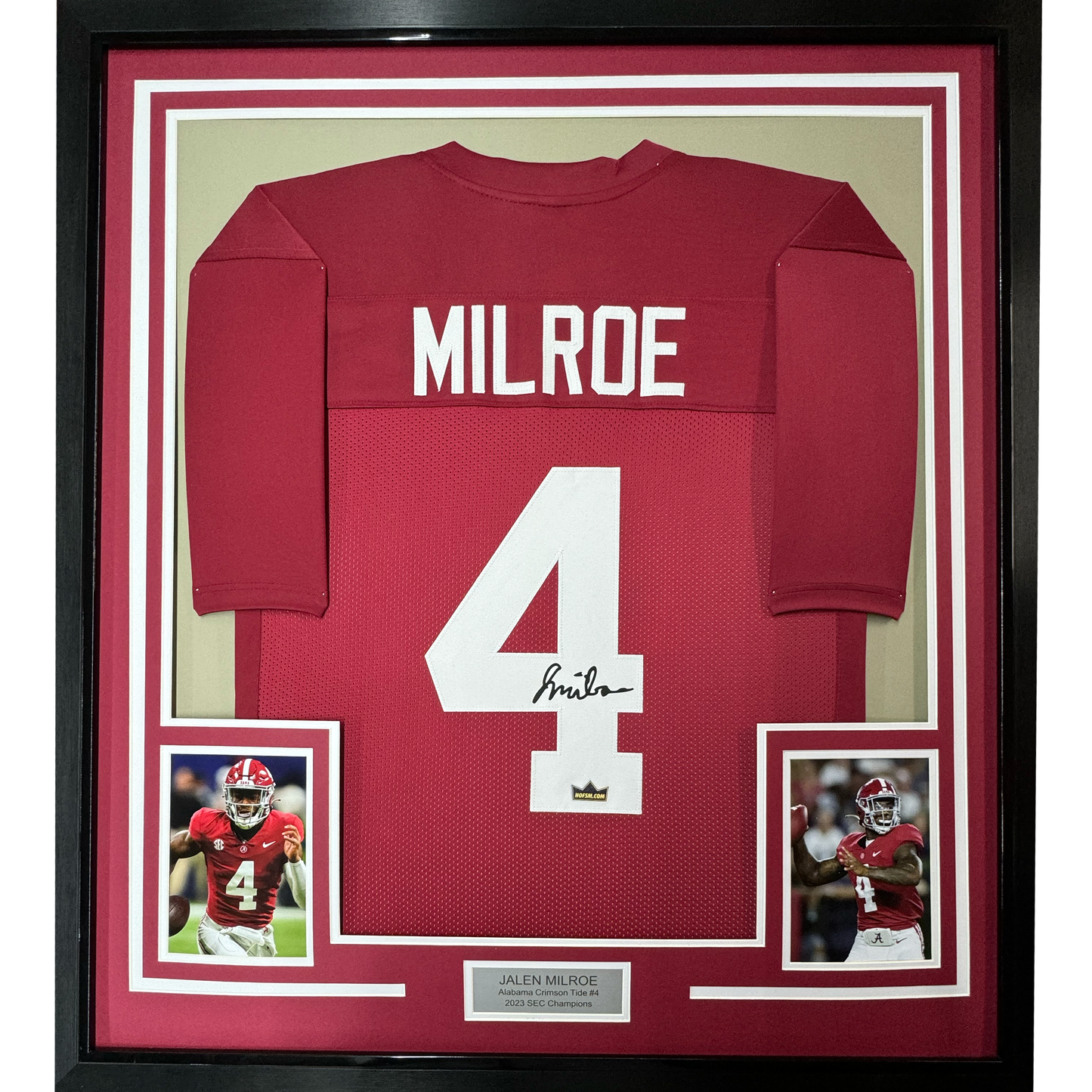 Framed Facsimile Autographed Jalen Milroe 35x39 Alabama Red Reprint Laser Auto College Football Jersey