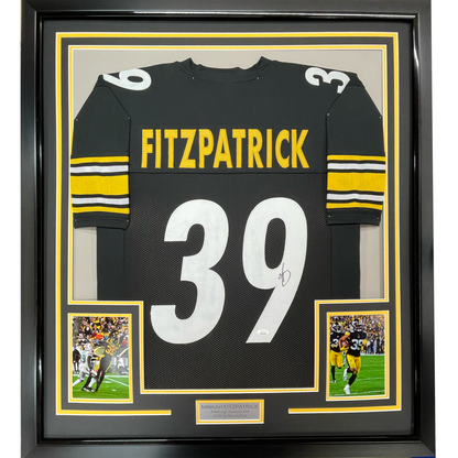 Framed Autographed/Signed Minkah Fitzpatrick 35x39 Pittsburgh Black Football Jersey PSA/DNA COA