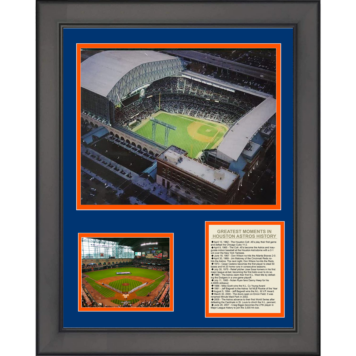 Framed Houston Astros Minute Maid Ballpark Ballpark Greatest Moments 11"x14" Baseball Three Photo Collage