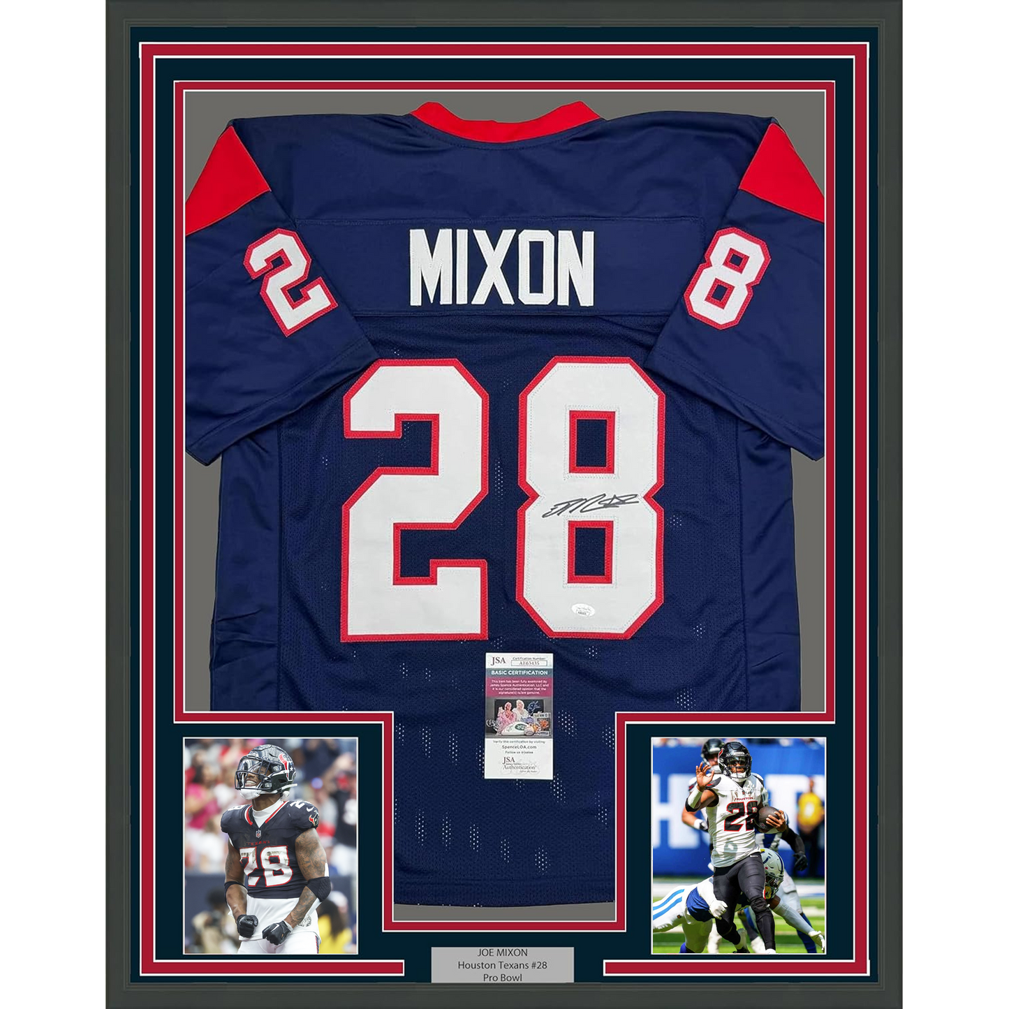 Framed Autographed/Signed Joe Mixon 35x39 Houston Blue Football Jersey JSA COA
