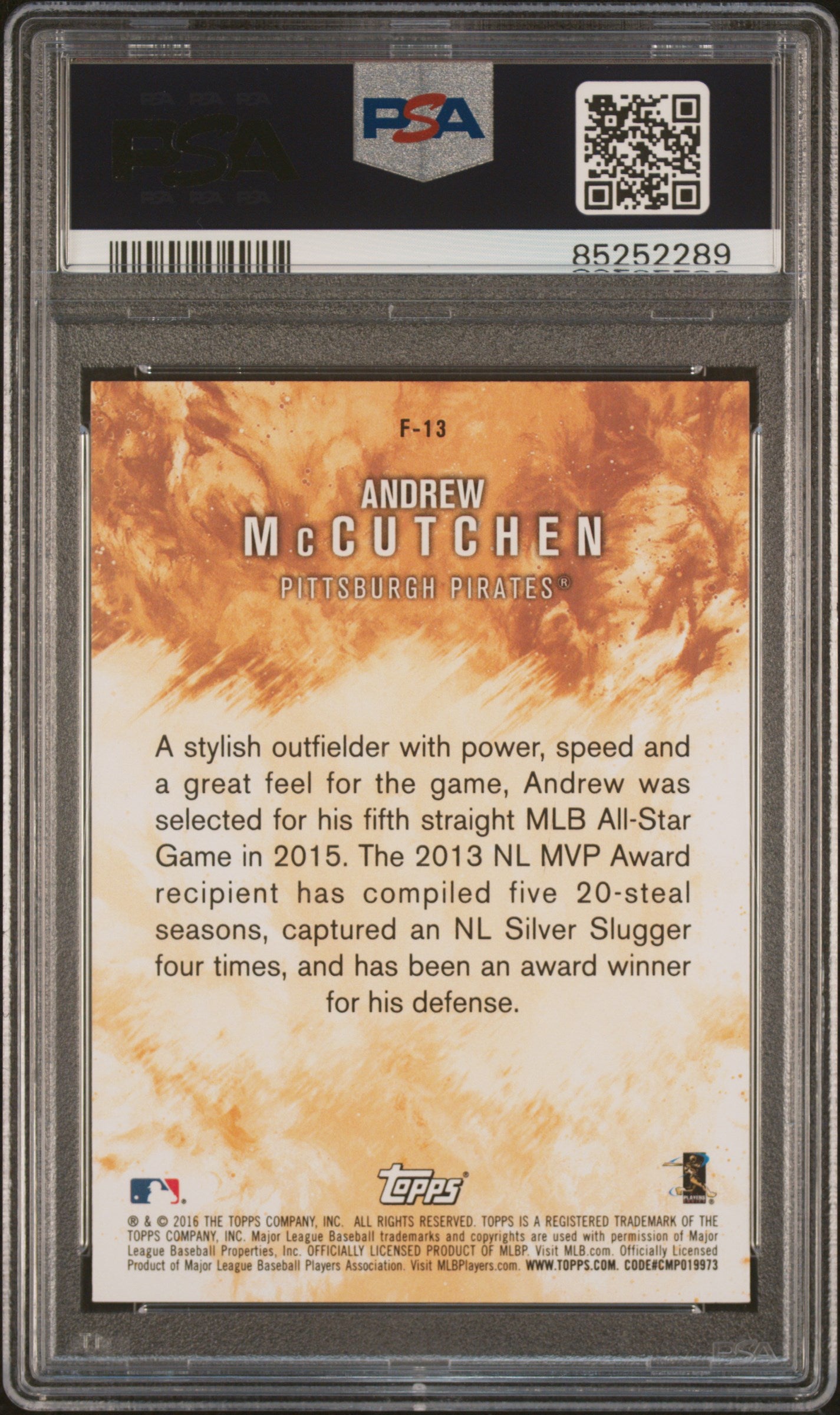 Graded 2016 Topps Update Andrew McCutchen #F13 Fire Baseball Card PSA 10 Gem Mint