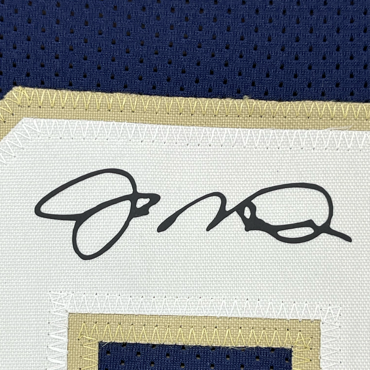 Framed Facsimile Autographed Joe Montana 35x39 Notre Dame Blue Reprint Laser Auto College Football Jersey