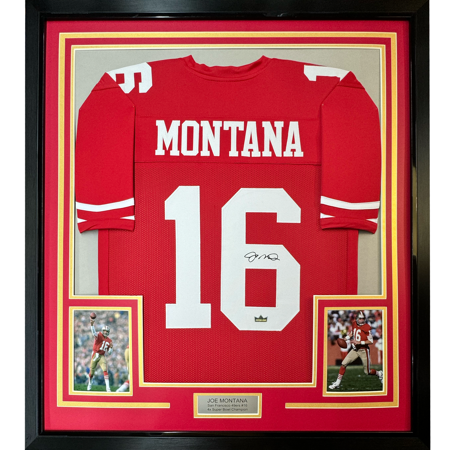 Framed Facsimile Autographed Joe Montana 35x39 San Francisco 49ers Red Reprint Laser Auto Football Jersey