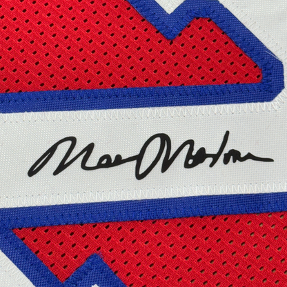 Framed Facsimile Autographed Moses Malone 35x39 Philadelphia Red Reprint Laser Auto Basketball Jersey