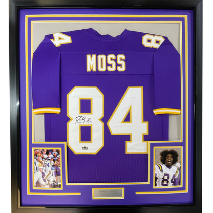 Framed Facsimile Autographed Randy Moss 35x39 Minnesota Purple Reprint Laser Auto Football Jersey