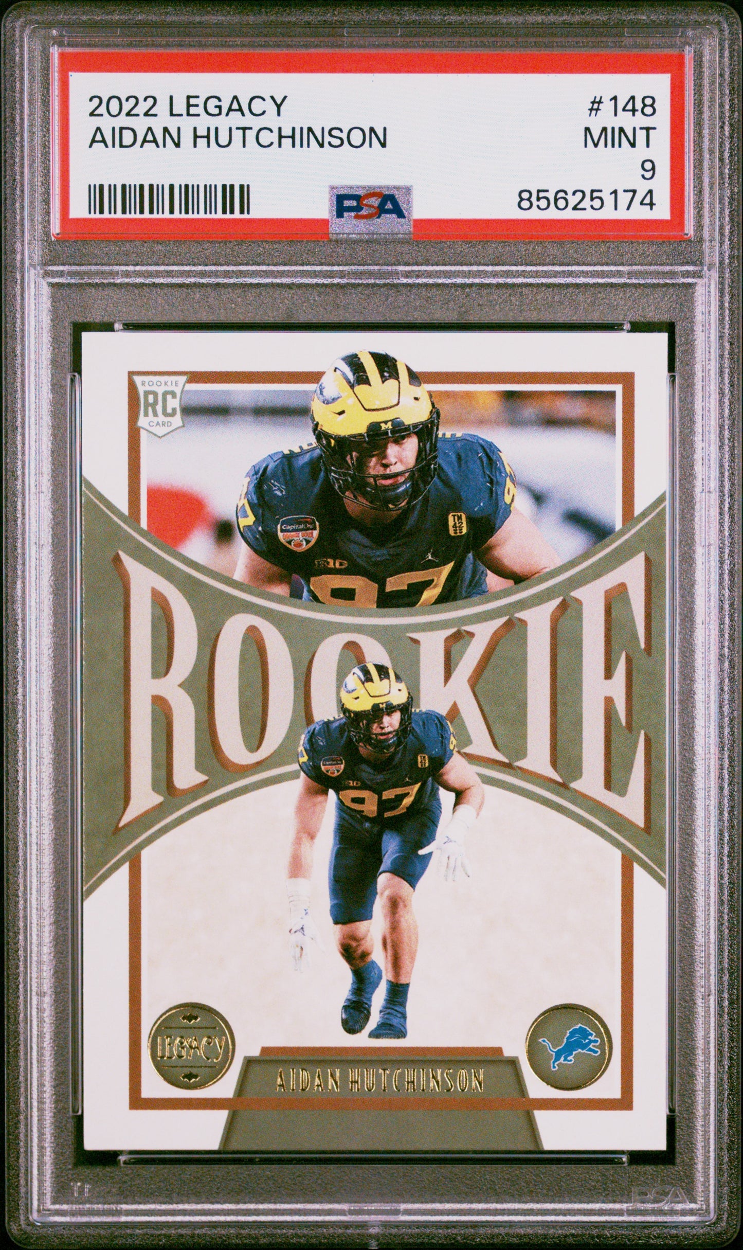 Graded 2022 Panini Legacy Aidan Hutchinson #148 Rookie RC Football Card PSA 9 Mint