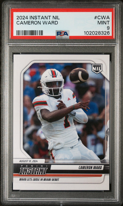 Graded 2024 Panini Instant NIL Cam Ward #CWA Rookie RC Football Card PSA 9 Mint