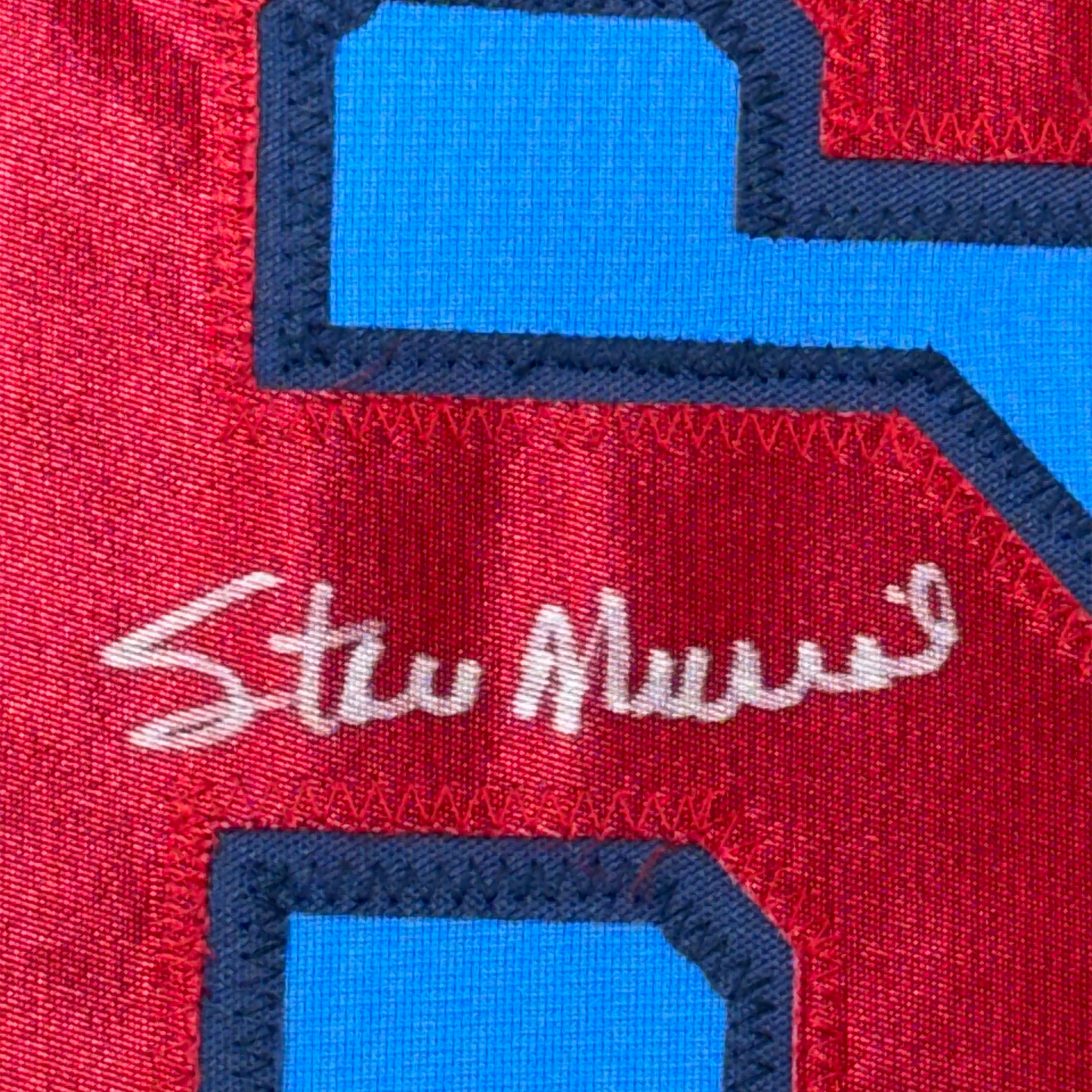 Framed Autographed/Signed Stan Musial 35x39 St. Louis Blue Baseball Jersey JSA COA