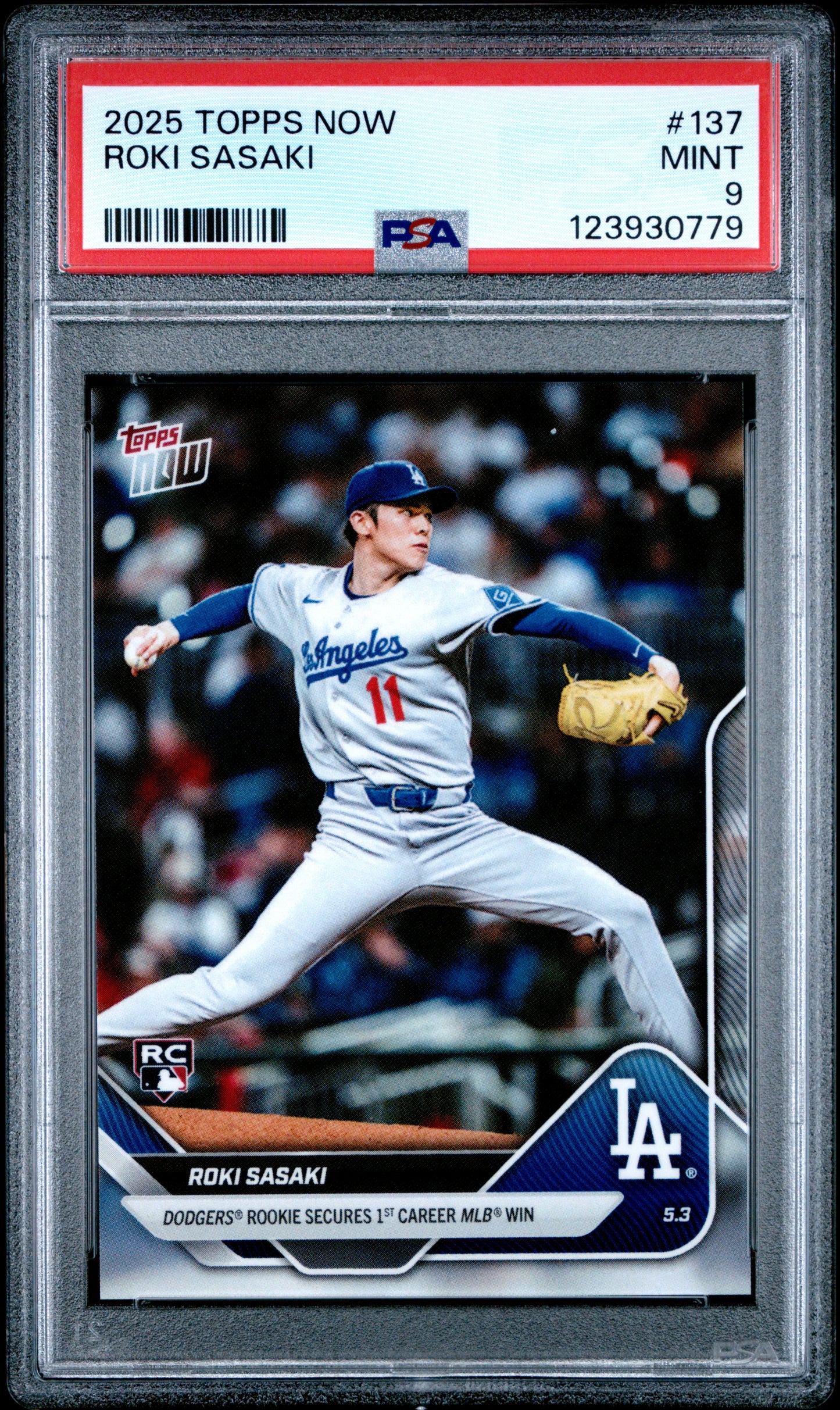 Graded 2025 Topps Now Roki Sasaki #137 Rookie RC Baseball Card PSA 9 Mint