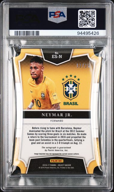 Graded 2016 Panini Select Neymar Jr. #ESN /25 Emerging Star Signatures Neon Green Die Cut Rookie RC Soccer Card PSA 10 Gem Mint