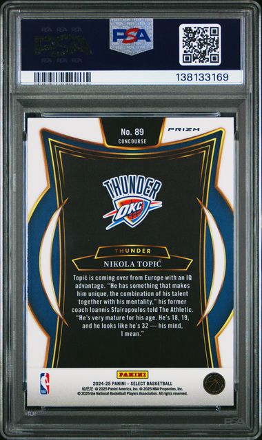 Graded 2024 Panini Select Nikola Topic #89 Red Cracked Ice Rookie RC Basketball Card PSA 10 Gem Mint