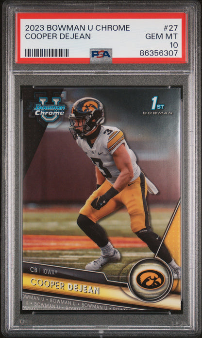 Graded 2023 Topps Bowman U Chrome Cooper DeJean #27 Rookie RC Football Card PSA 10 Gem Mint