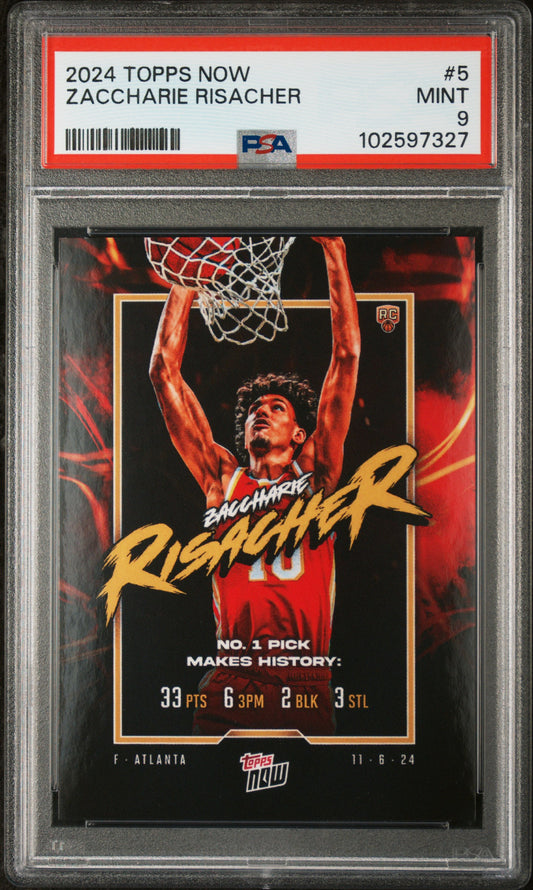 Graded 2024 Topps Now Zaccharie Risacher #5 Rookie RC Basketball Card PSA 9 Near Mint