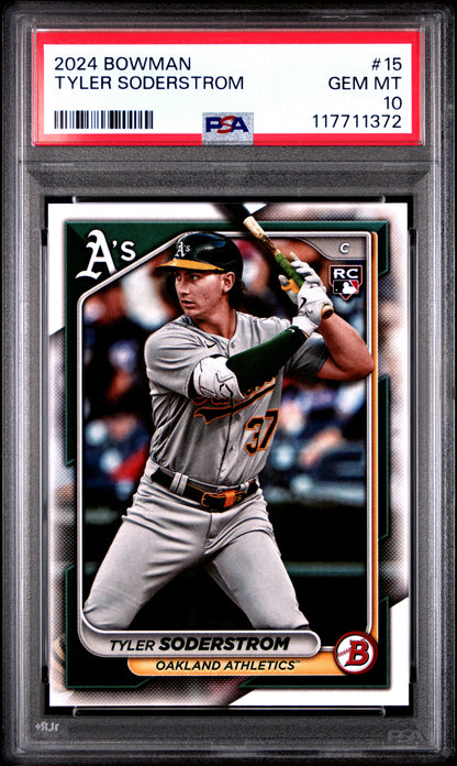 Graded 2024 Topps Bowman Tyler Soderstrom #15 Rookie RC Baseball Card PSA 10 Gem Mint