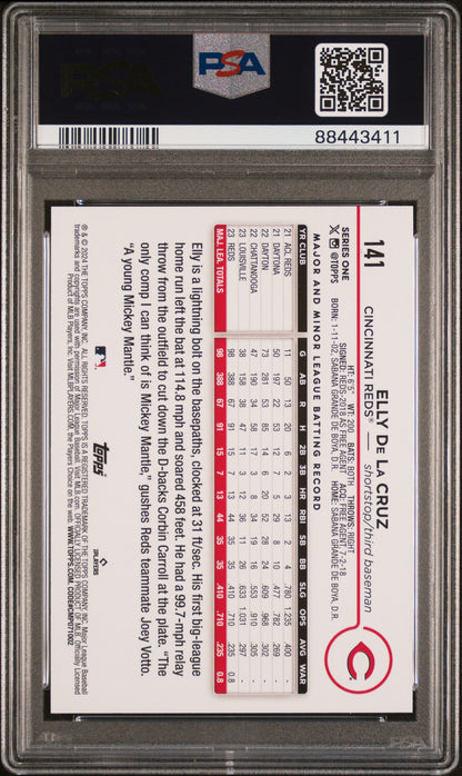 Graded 2024 Topps Elly De La Cruz #141 Yellow Rookie RC Baseball Card PSA 10 Gem Mint