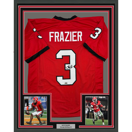 Framed Facsimile Autographed Nate Frazier 35x39 Georgia Red Reprint Laser Auto College Football Jersey