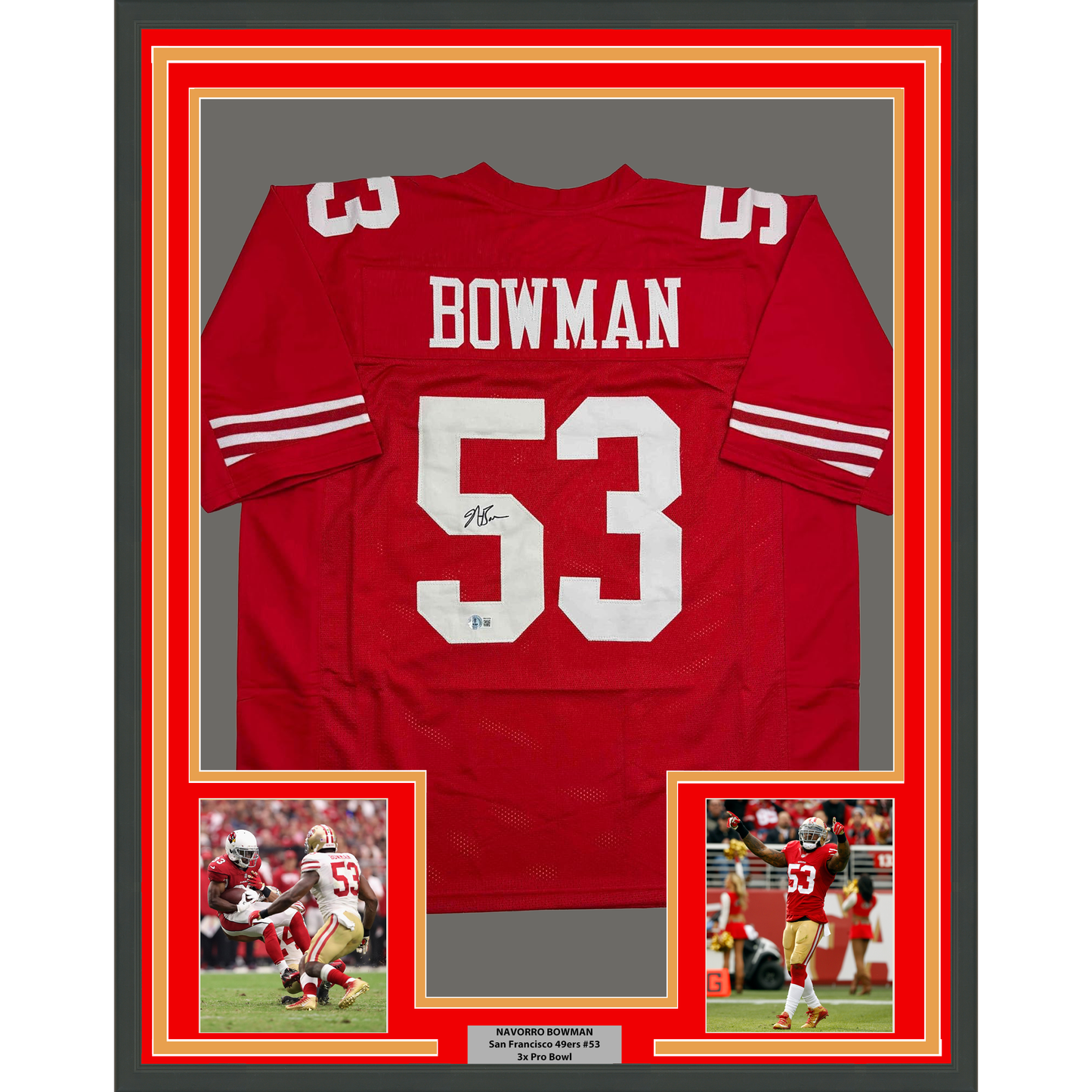 Framed Autographed/Signed NaVorro Bowman 35x39 San Francisco Red Football Jersey Beckett BAS COA